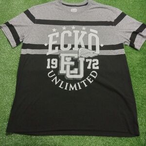 Ecko Unltd Heather Gray Knit Tshirt Short Sleeve 1972 Rhino Striped Mens XXL